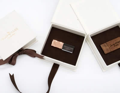 Natural Flecked USB Box with Chocolate Interior
