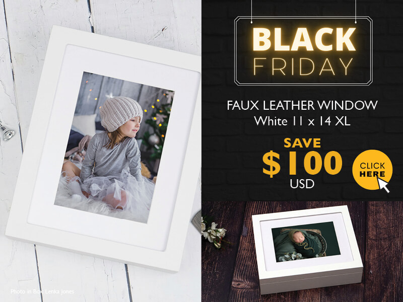 Black Friday Deal - White Faux Leather Window Folio Box 11x14 XL