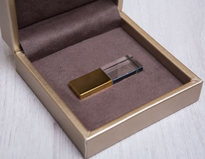 Premium Gold thumb drive presentation box with Photographer's Branding