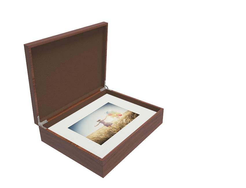 Kristen, solid oak box, Q card, 20 matted with prints 11x14