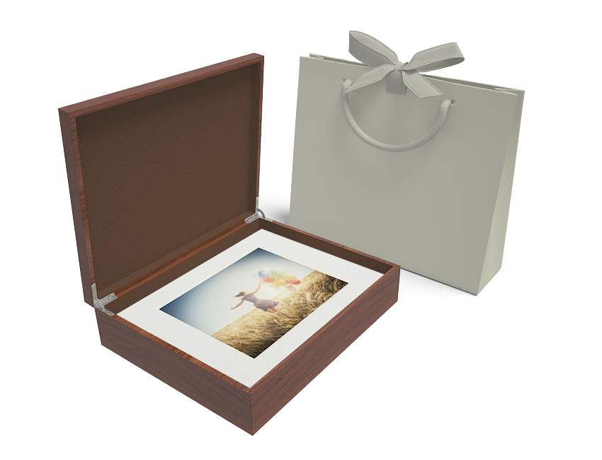 11x14 Small Brown Wood Box with 16 Prints