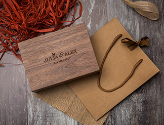 Premium Walnut Wood Print Box for 4x6 prints with Gift Bag