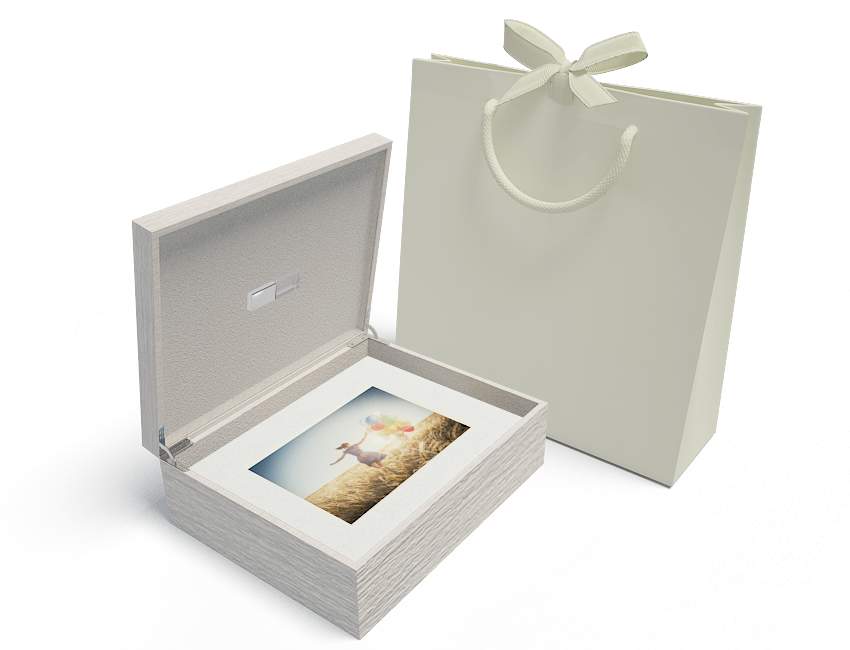 Sample White Wooden Box with Engraved USB 